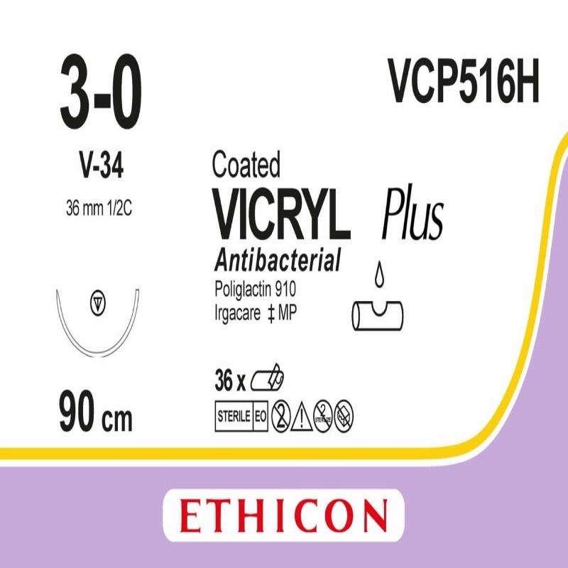 VICRYL PLUS фіолетовий 90см M2 USP3/0 одна голка V-34, тип колючо-ріжуча Tapercut, 36мм, 1/2 кола